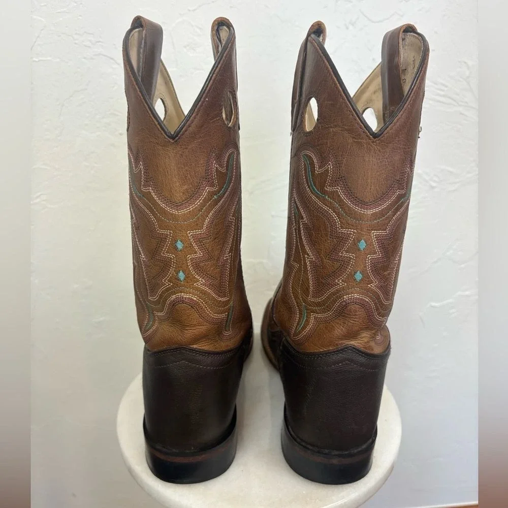 OLD WEST Broad Square Toe‎ Western Cowboy Boots Brown Tan Leather Cowgirl 6